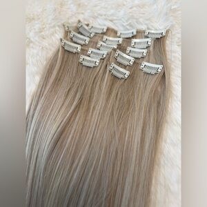 24 in Blonde with Highlights Straight long Hair Extensions Human hair blend